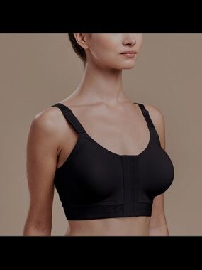 Marena Black Compression Recovery BRA Front Zip New Without Box 36B/C